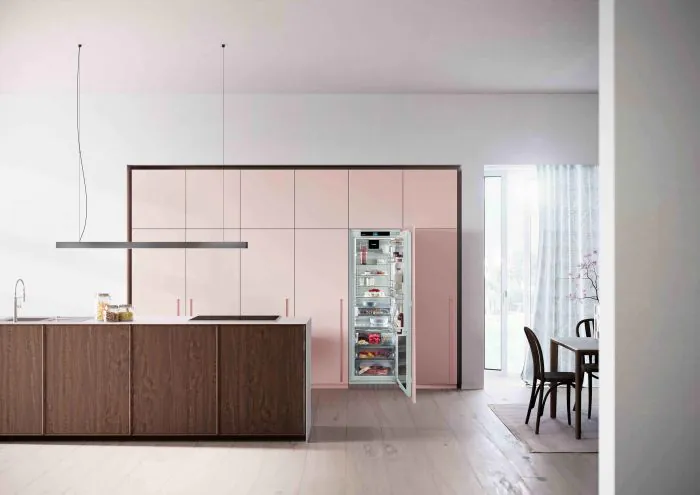A built-in smart fridge inside a minimal kitchen by MVP Appliances
