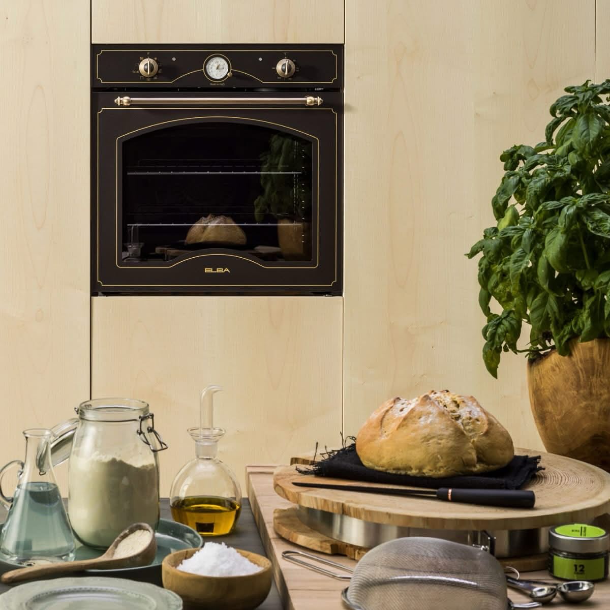 Baking cookies with kids using MVP ovens in a cozy kitchen setting with essential baking tools and ingredients.