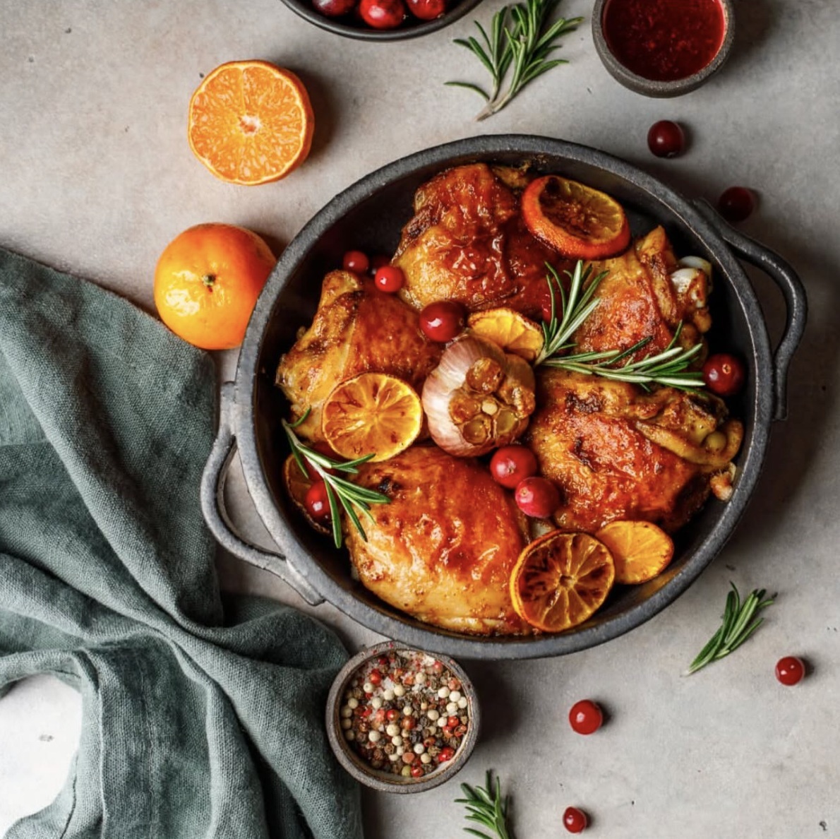 Oven-baked chicken thighs with citrus and herbs, a flavourful option for healthy oven dinner recipes cooked easily at home.